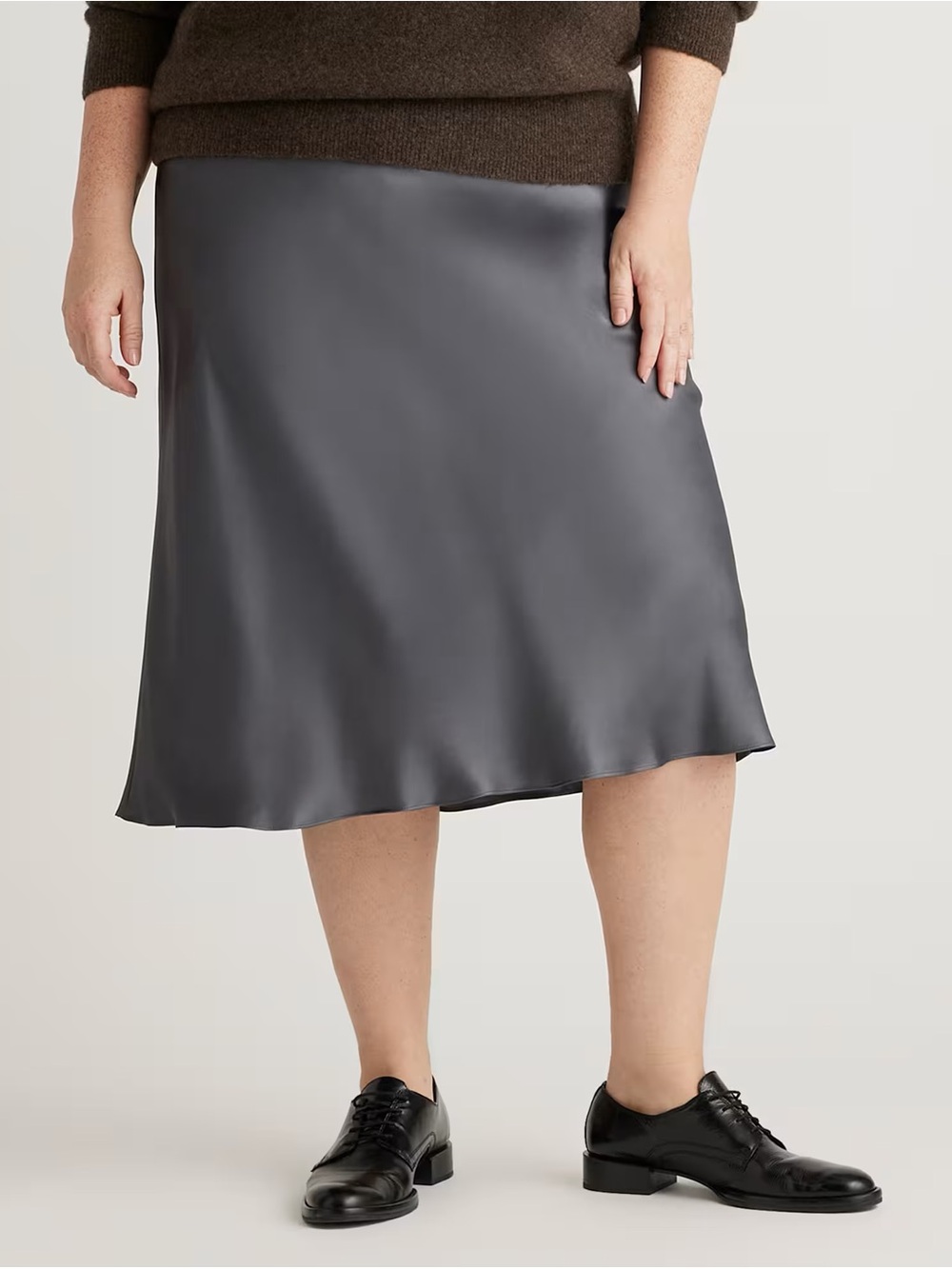 Quince Gray Lava Smoke Washable Silk Midi Skirt